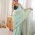 Green premium satin saree with golden butti work & designer border