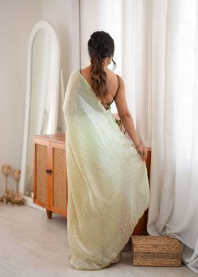 Ivory premium satin saree with golden butti work & designer border 5