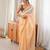 Peach premium satin saree with golden butti work & designer border