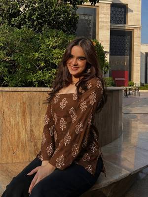 Women's rayon handprinted designer casual wear Jaipuri ethnic Brown short kurti 1