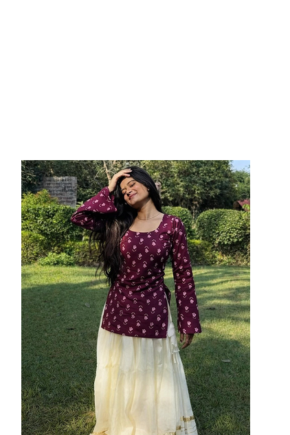 Women's rayon handprinted designer casual wear jaipuri ethnic Purple short kurti 3