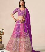Purple&Rani Georgette Semi Stitched Lehenga Choli with Embroidery & Diamond Work