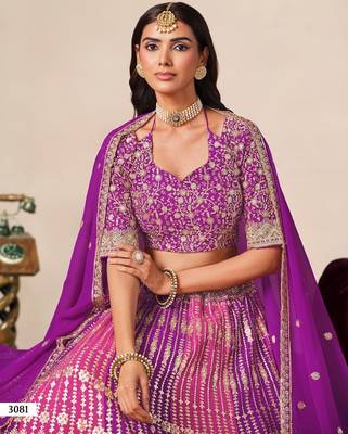 Purple&Rani Georgette Semi Stitched Lehenga Choli with Embroidery & Diamond Work 2