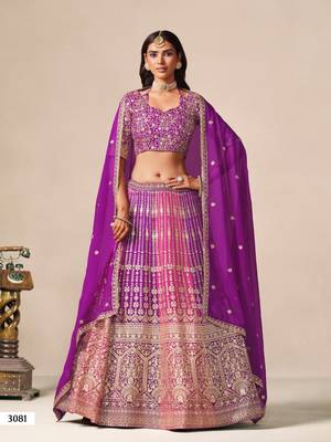 Purple&Rani Georgette Semi Stitched Lehenga Choli with Embroidery & Diamond Work 3