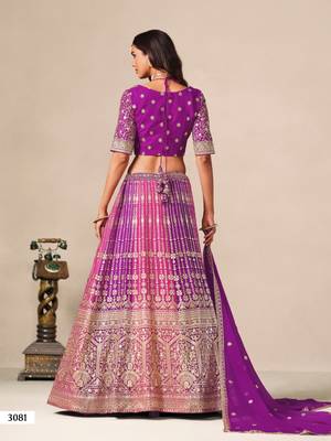 Purple&Rani Georgette Semi Stitched Lehenga Choli with Embroidery & Diamond Work 4