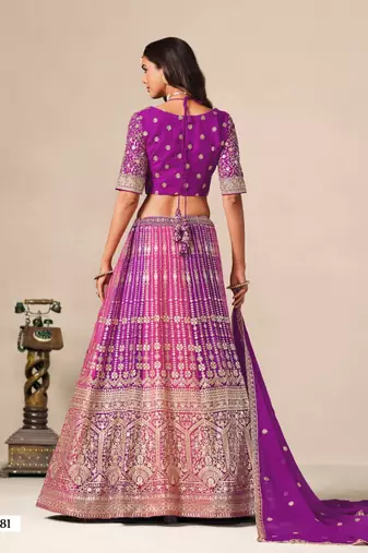 Purple&Rani Georgette Semi Stitched Lehenga Choli with Embroidery & Diamond Work