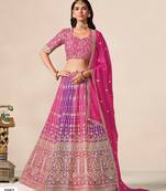 Rani&Purple Georgette Semi Stitched Lehenga Choli with Embroidery & Diamond Work