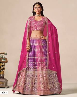 Rani&Purple Georgette Semi Stitched Lehenga Choli with Embroidery & Diamond Work 3