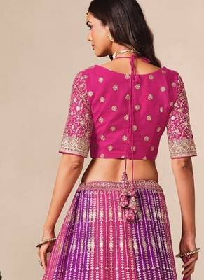 Rani&Purple Georgette Semi Stitched Lehenga Choli with Embroidery & Diamond Work 4