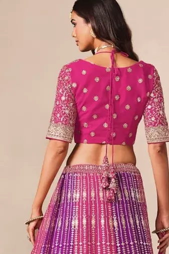 Rani&Purple Georgette Semi Stitched Lehenga Choli with Embroidery & Diamond Work