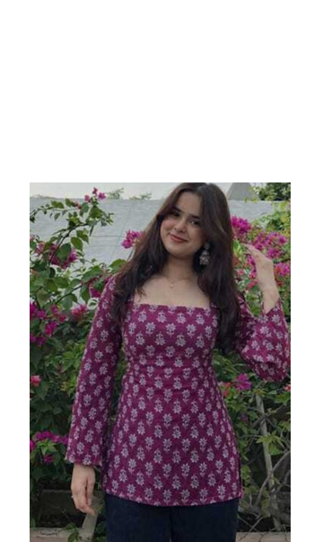 Women's Rayon Floral Handprinted Casual Wear Trending Purple Short Kurti 3