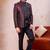 Wine & black imported jacquard fabric 3 piece jacket jodhpuri for men
