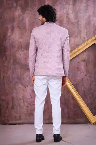 Purple computer thread work on art silk jodhpuri for men
