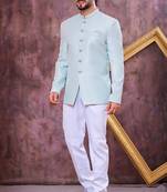 Blue computer thread work on art silk jodhpuri for men