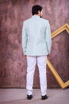 Blue computer thread work on art silk jodhpuri for men 3