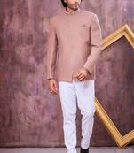 Brown computer thread work on art silk jodhpuri for men