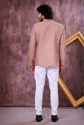 Brown computer thread work on art silk jodhpuri for men 3