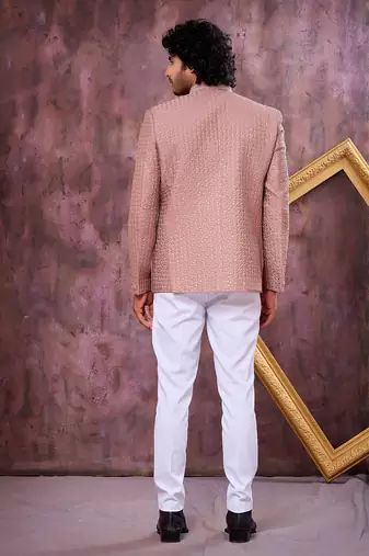 Brown computer thread work on art silk jodhpuri for men