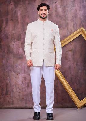 Off white imported plain fabric jodhpuri for men 1