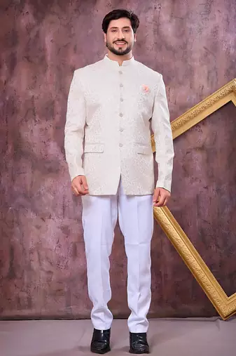 Off white imported plain fabric jodhpuri for men