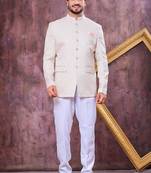 Off white imported plain fabric jodhpuri for men