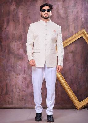 Off white imported plain fabric jodhpuri for men 2