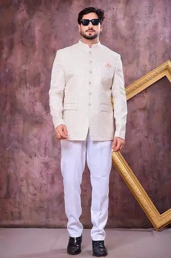 Off white imported plain fabric jodhpuri for men