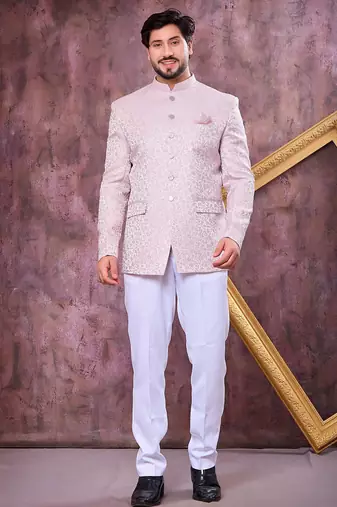 Pink imported plain fabric jodhpuri for men