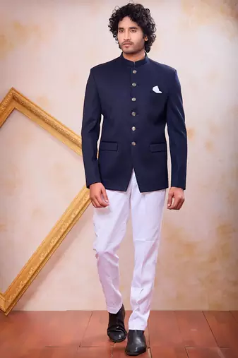 Blue imported plain fabric jodhpuri for men