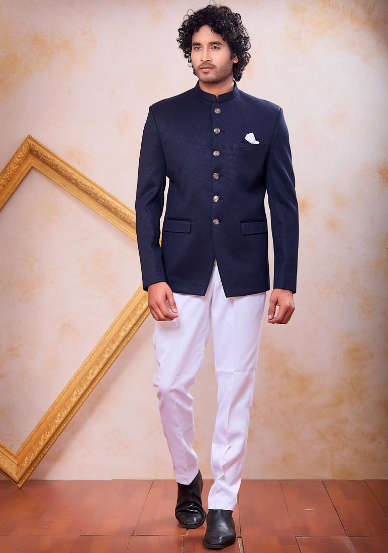 Blue imported plain fabric jodhpuri for men