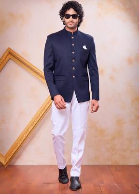 Blue imported plain fabric jodhpuri for men 2