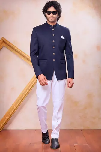 Blue imported plain fabric jodhpuri for men