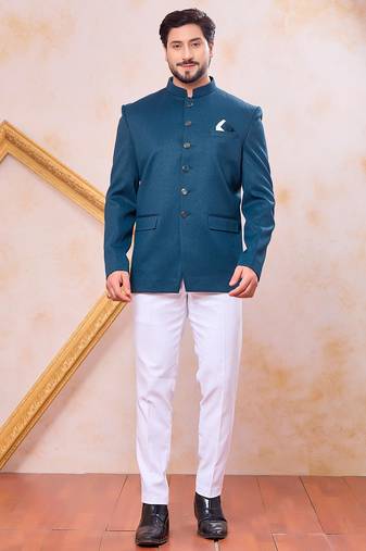 Blue imported plain fabric jodhpuri for men
