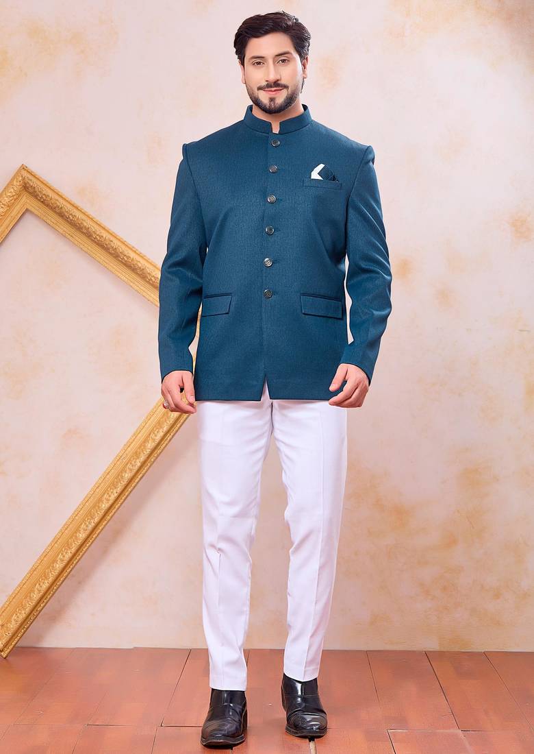 Blue imported plain fabric jodhpuri for men