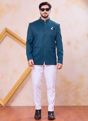 Blue imported plain fabric jodhpuri for men 2