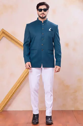 Blue imported plain fabric jodhpuri for men
