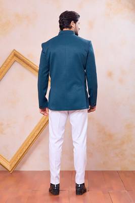 Blue imported plain fabric jodhpuri for men 3