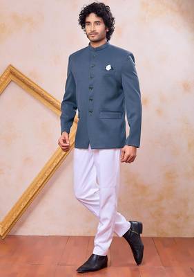 Grey imported plain fabric jodhpuri for men 1