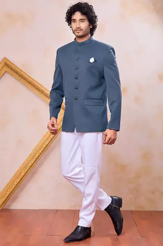 Grey imported plain fabric jodhpuri for men