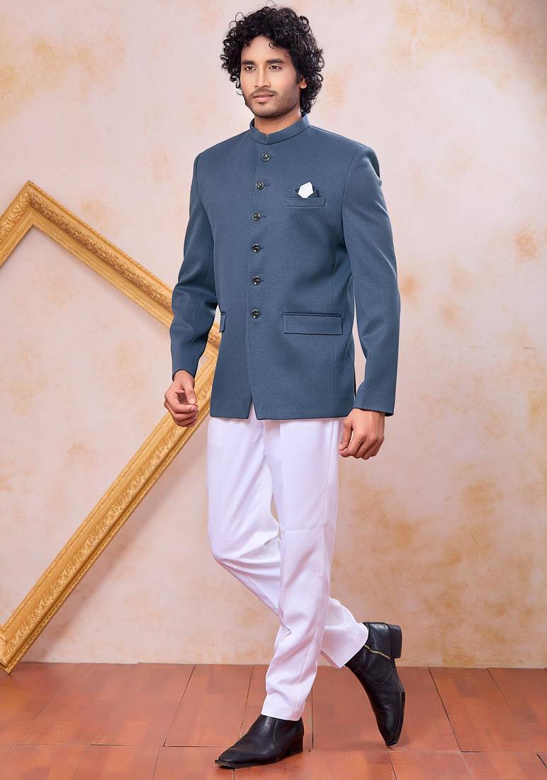 Grey imported plain fabric jodhpuri for men