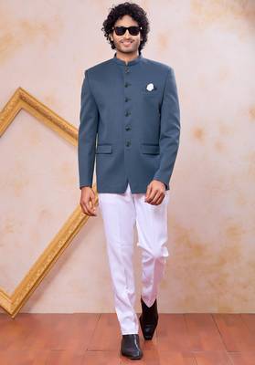 Grey imported plain fabric jodhpuri for men 2