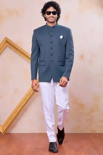Grey imported plain fabric jodhpuri for men