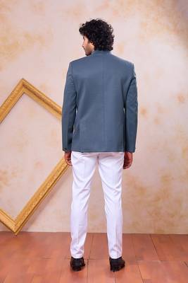 Grey imported plain fabric jodhpuri for men 3