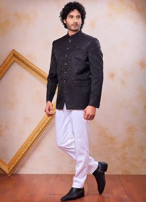Black imported plain fabric jodhpuri for men 1