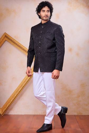 Black imported plain fabric jodhpuri for men
