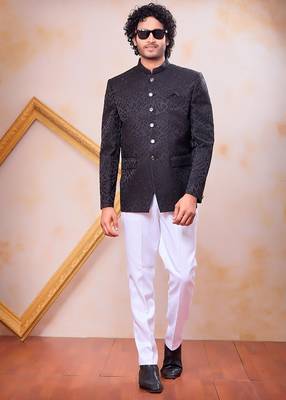 Black imported plain fabric jodhpuri for men 2