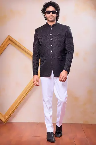 Black imported plain fabric jodhpuri for men