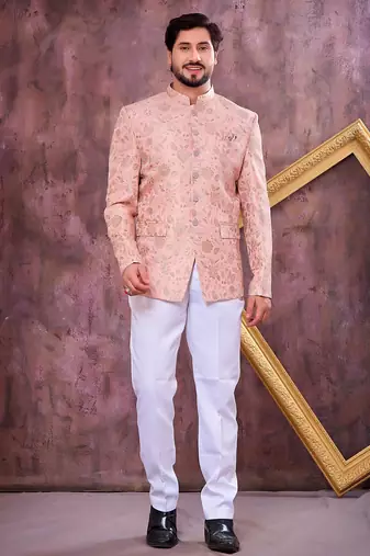 Pink imported plain fabric jodhpuri for men