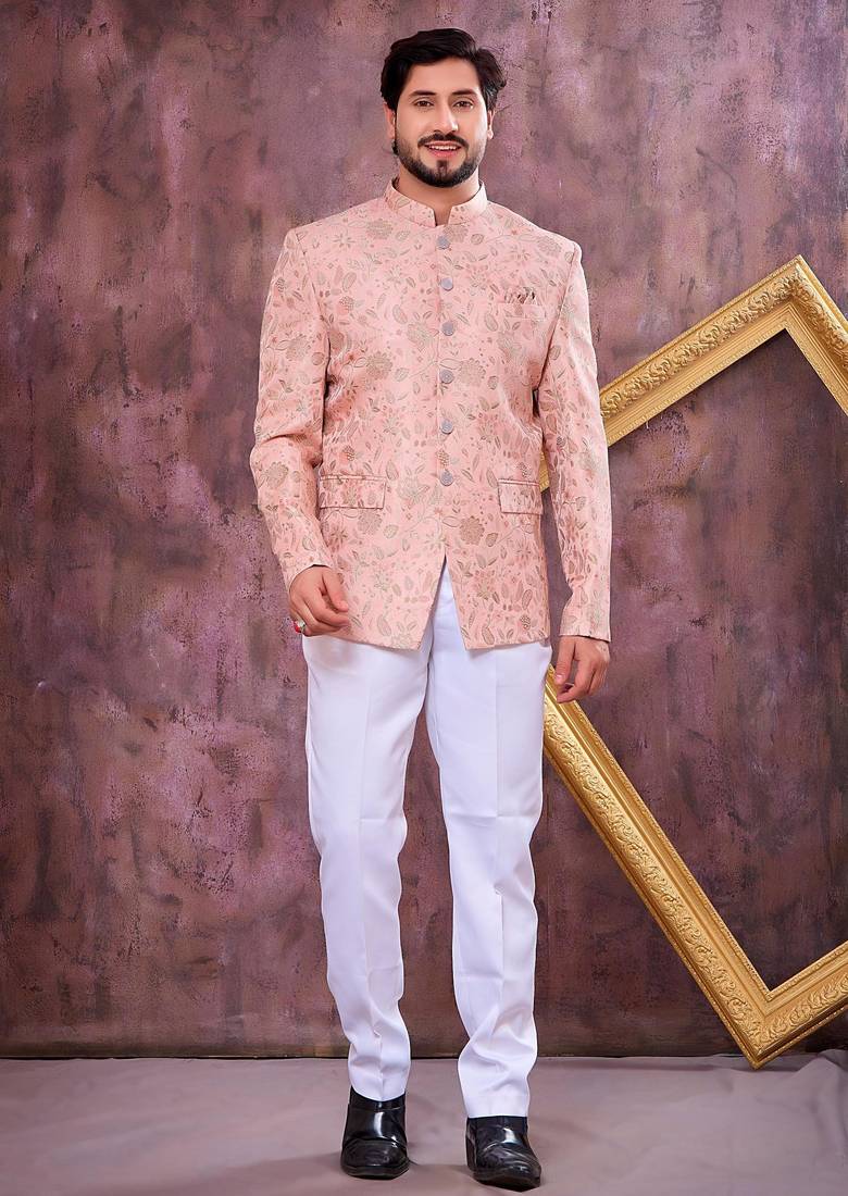 Pink imported plain fabric jodhpuri for men