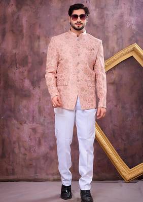 Pink imported plain fabric jodhpuri for men 2